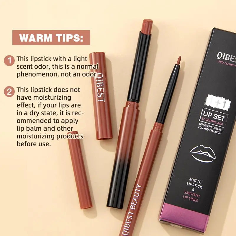 Matte Lipstick & Smooth Lip Liner, Lip Lacquer Lipliner, 2 Counts/Set Long Lasting Lip Makeup Pen for Girls & Women, Summer Makeup, Lip Cosmetic